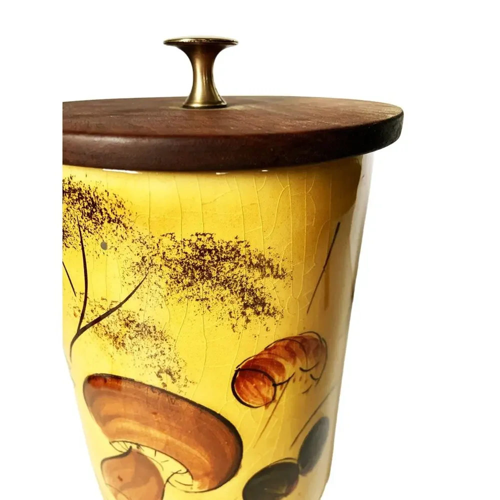 Vintage 70s Mushroom Glass Jar with Wooden Lid